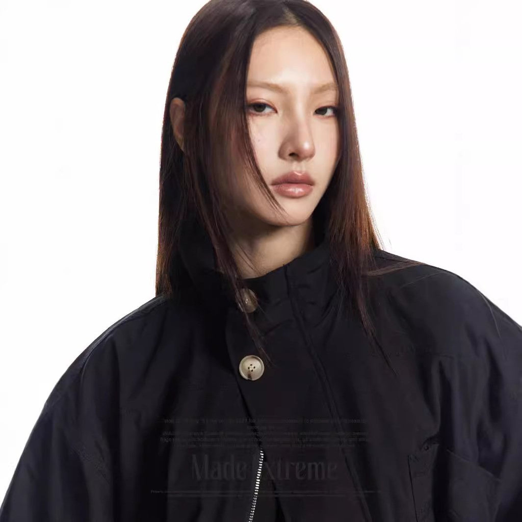 High-Collar Windbreaker Jacket