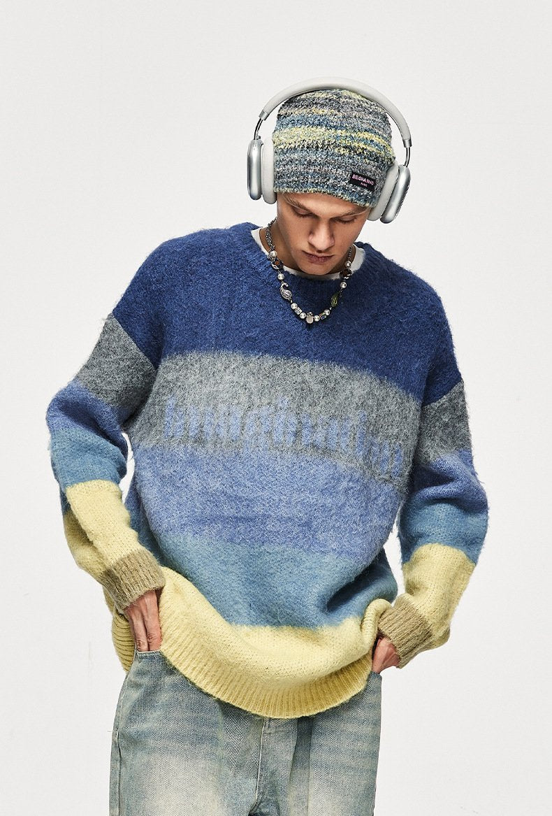 Fuzzy Loose Striped Contrast Color Sweater