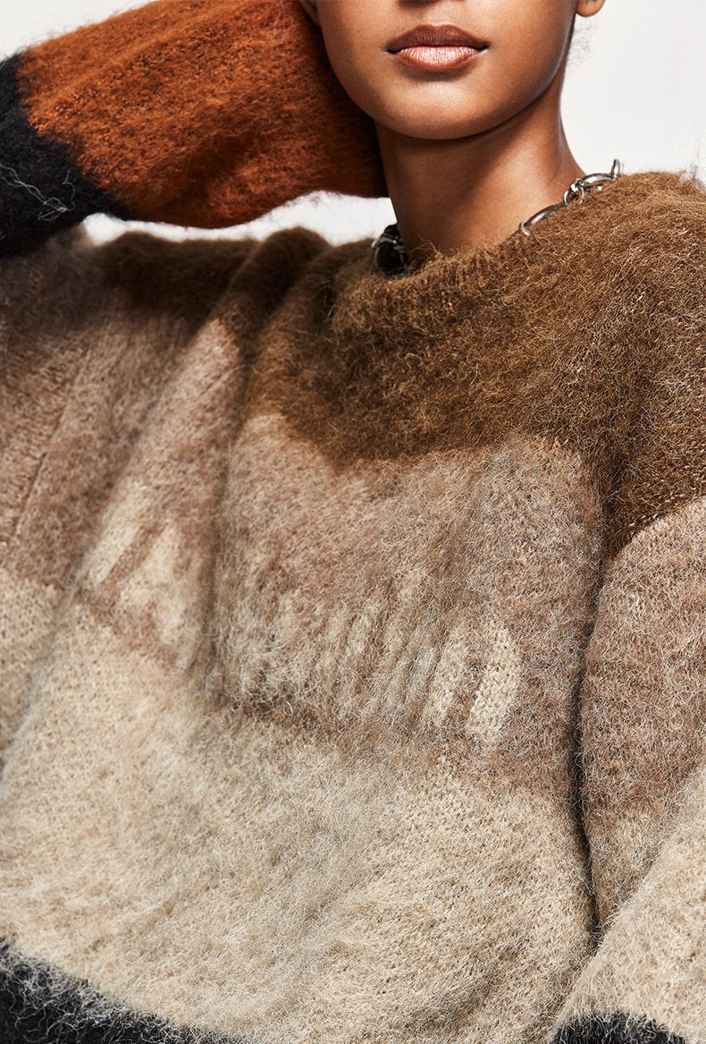 Fuzzy Loose Striped Contrast Color Sweater