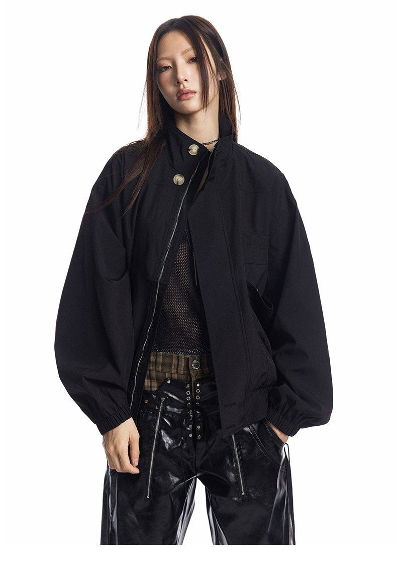 High-Collar Windbreaker Jacket