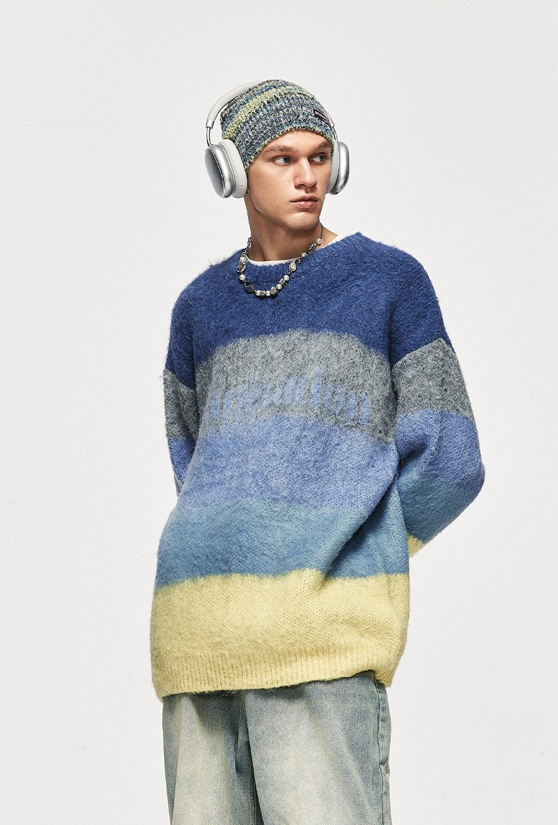 Fuzzy Loose Striped Contrast Color Sweater