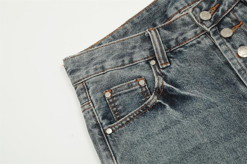 Distressed Button-Fly Denim Jeans