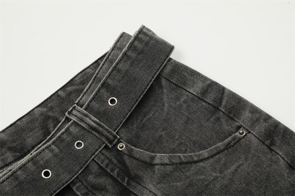 Utility Belted Wide-Leg Denim Jeans