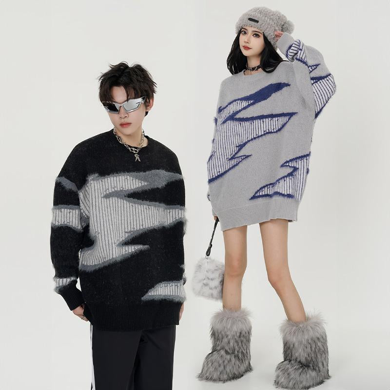 Scratched Knitted Color Block Sweater