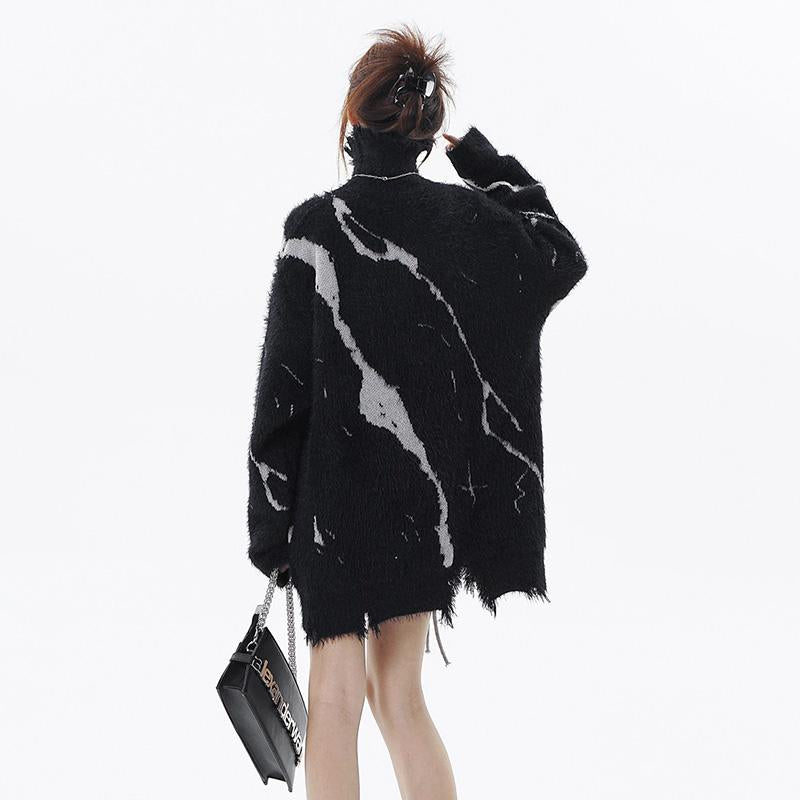 Stitched Turtleneck Black Sweater