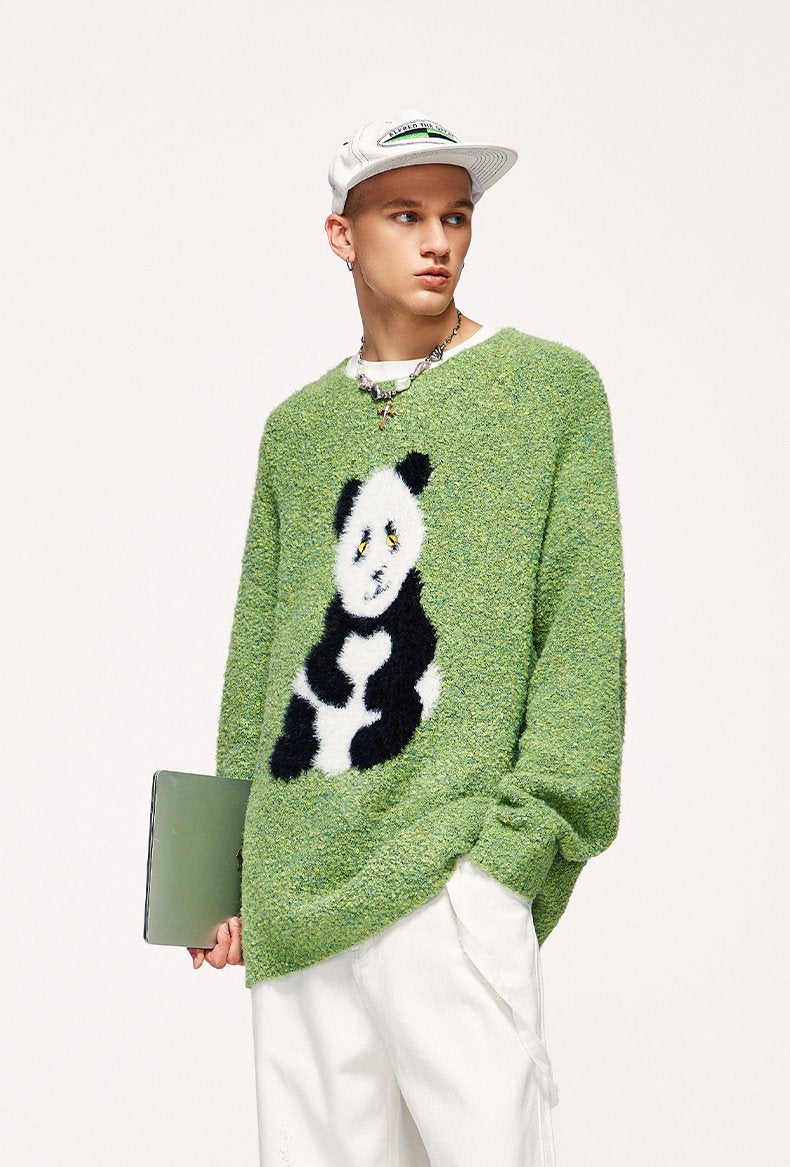Loose Panda Knitted Fuzzy Sweater