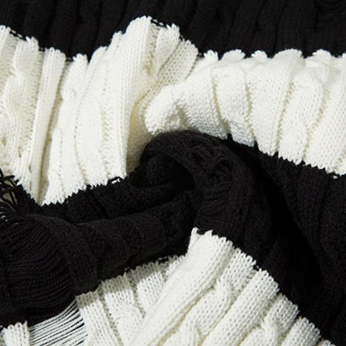 Loose Stripped Distressed Knitted Sweater