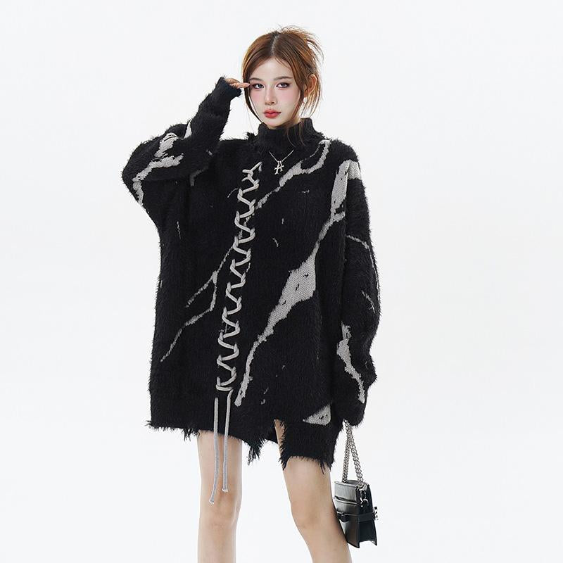 Stitched Turtleneck Black Sweater