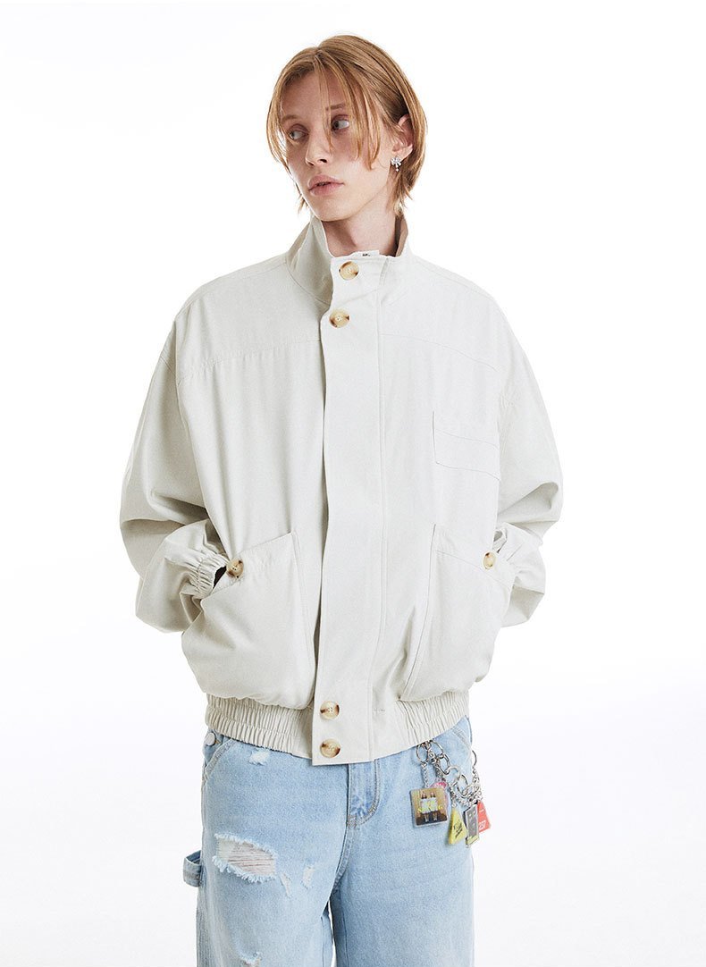 High-Collar Windbreaker Jacket
