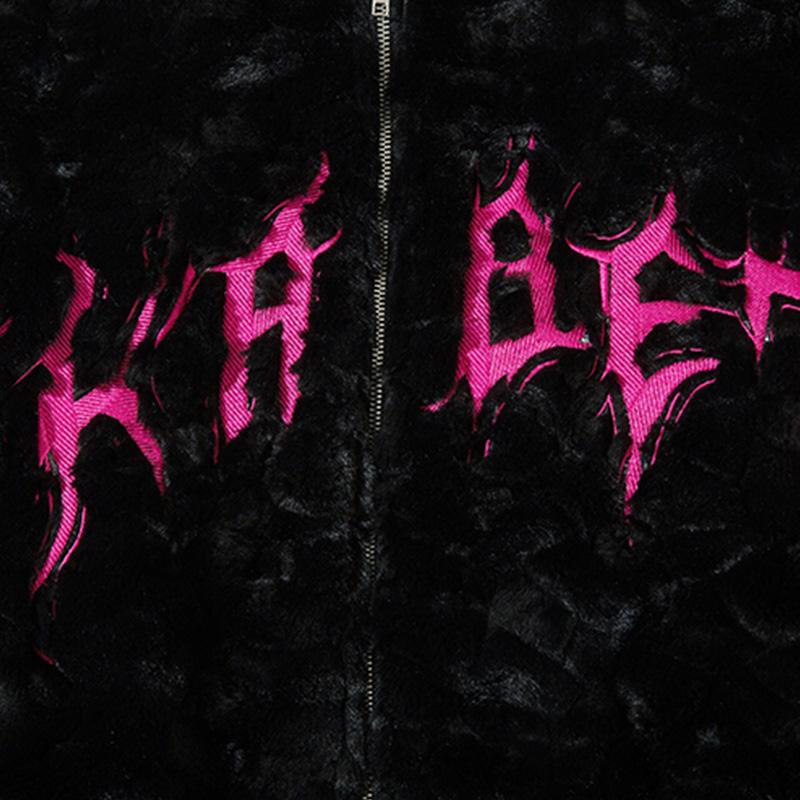 Fuzzy Embroidery Black Jacket