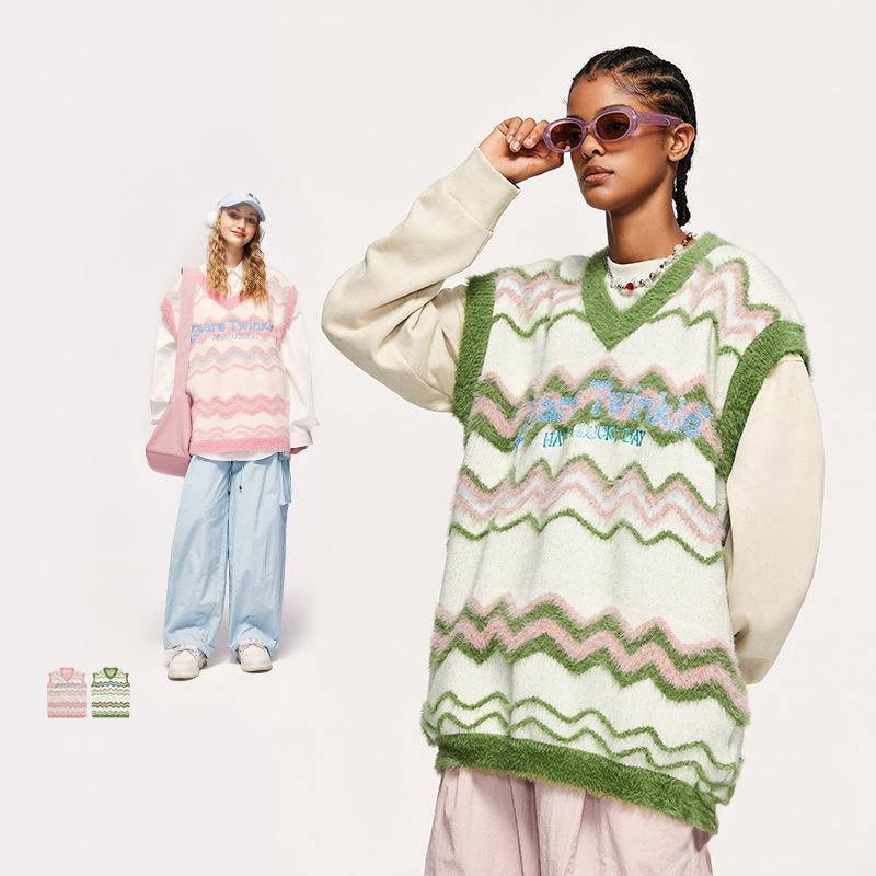 Y2k Fuzzy Star Twinkle Knitted Vest
