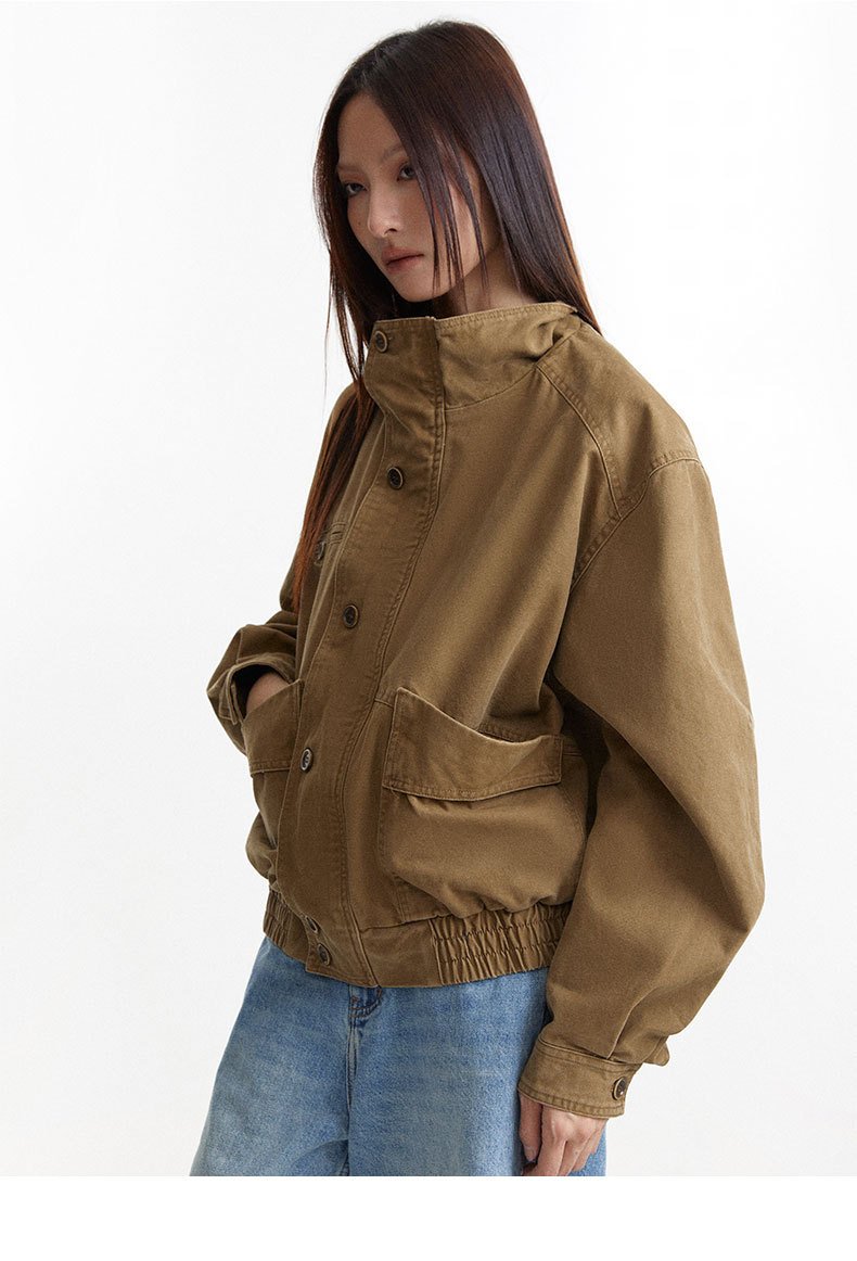 Buttons High-Collar Utility Jacket