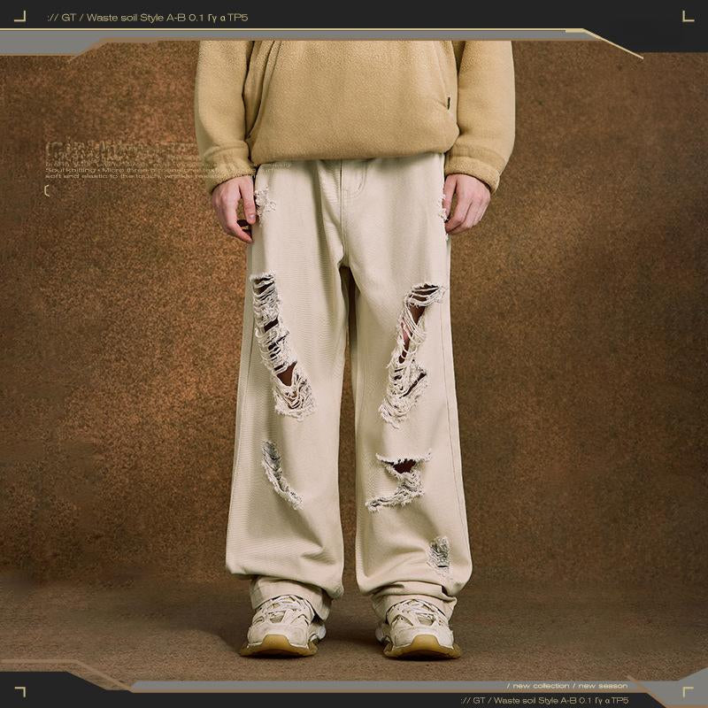 Loose Retro Gravel Ripped Jeans