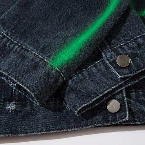 Vintage Green Letter Washed Denim Jacket