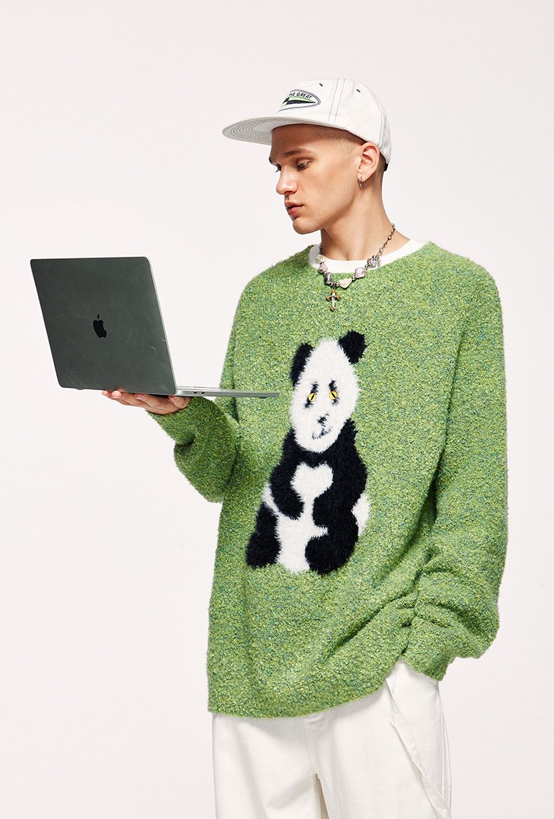 Loose Panda Knitted Fuzzy Sweater
