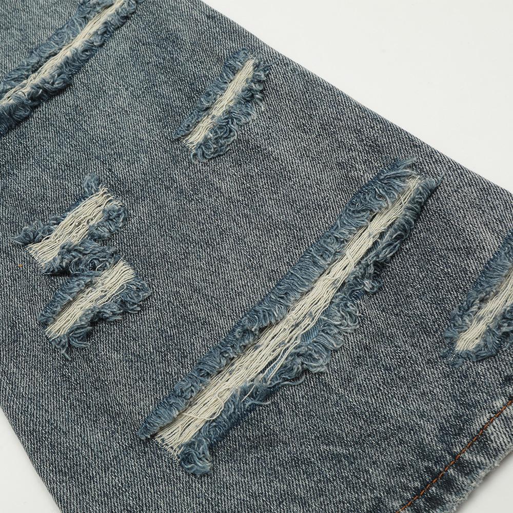 Distressed Button-Fly Denim Jeans