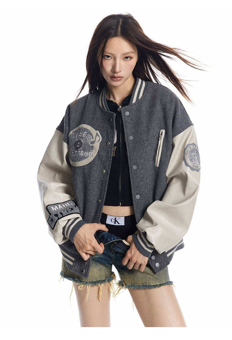 Y2K V-neck Varsity Jacket