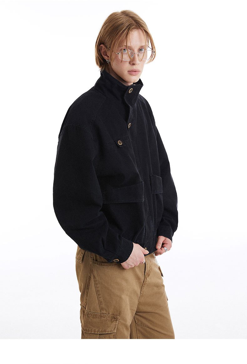 Buttons High-Collar Utility Jacket