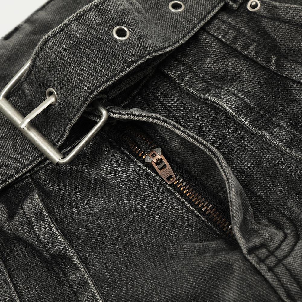 Utility Belted Wide-Leg Denim Jeans