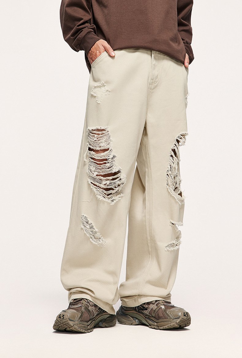 Loose Retro Gravel Ripped Jeans