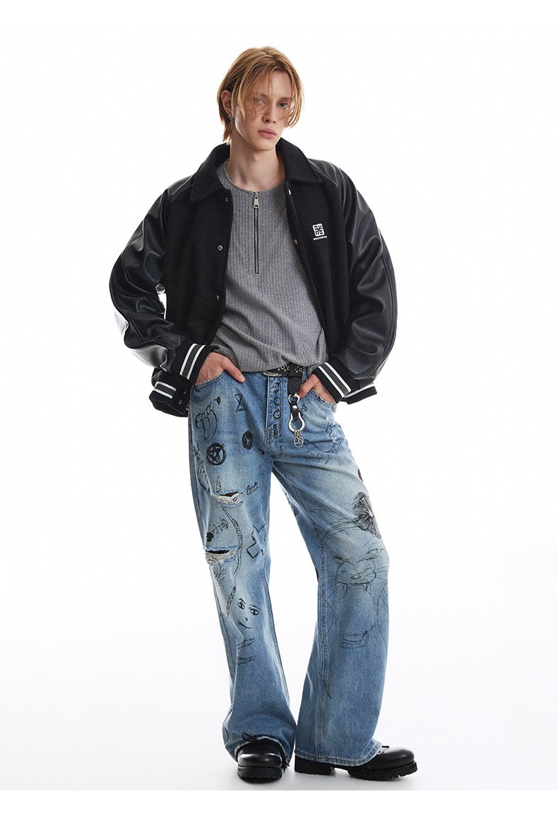 Leather-Sleeve Varsity Jacket