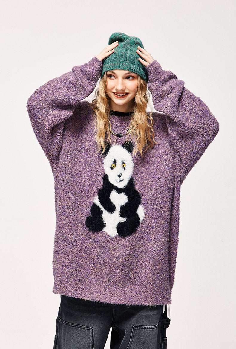 Loose Panda Knitted Fuzzy Sweater