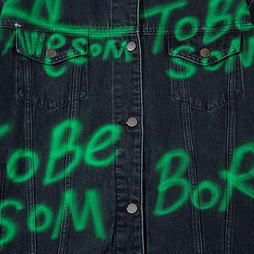 Vintage Green Letter Washed Denim Jacket