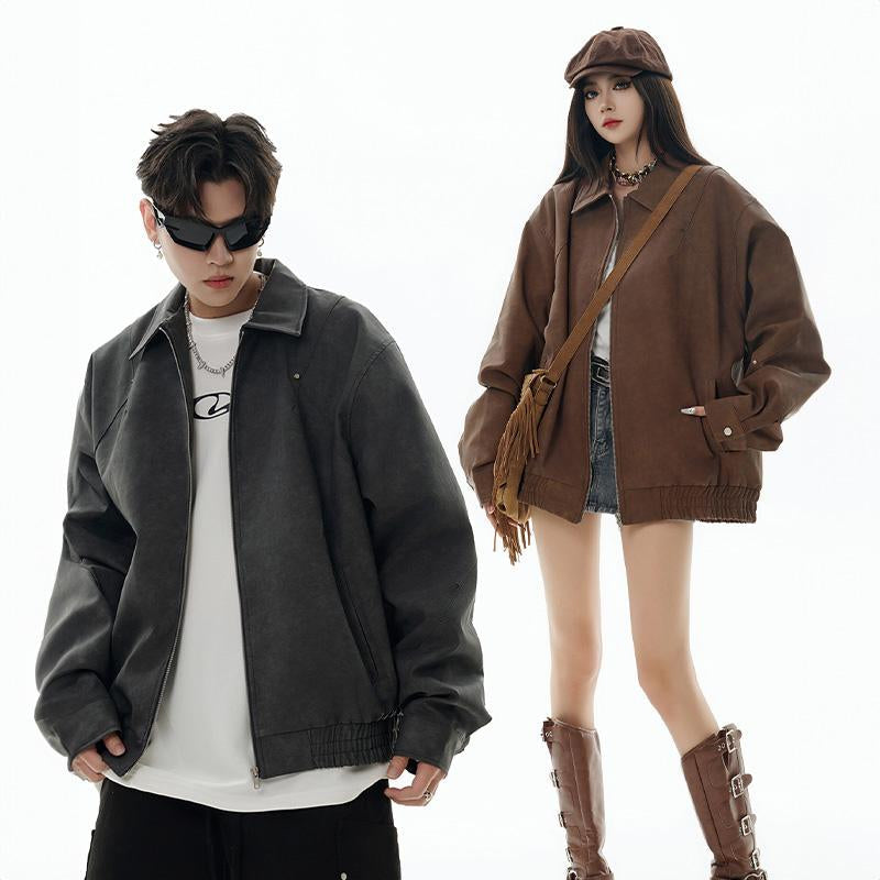 Retro Chic Washed Leather Jacket